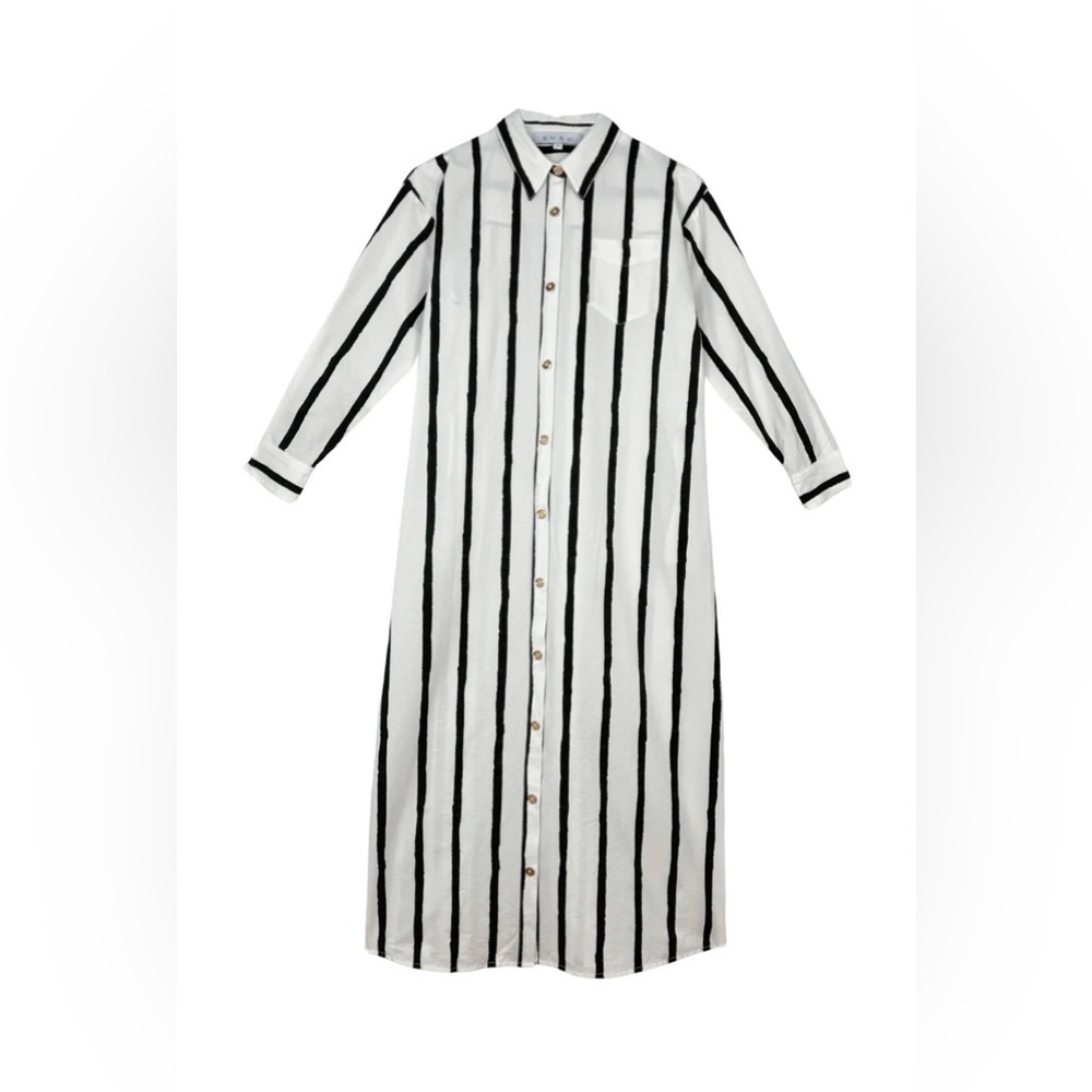 Buru Midi Boyfriend Shirtdress Black White Painter Dress Size M
